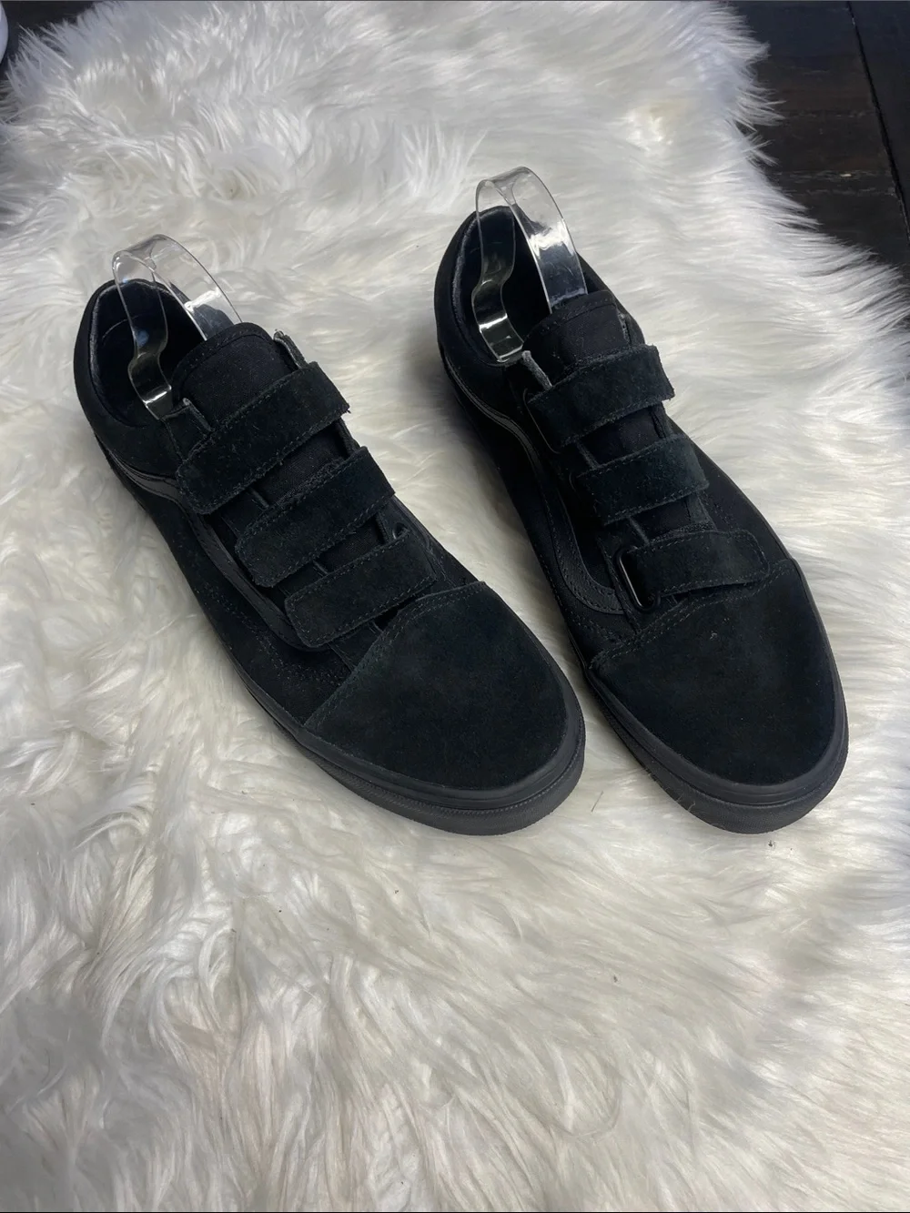 Vans Black Suede Velcro Low-Top Skate Sneakers